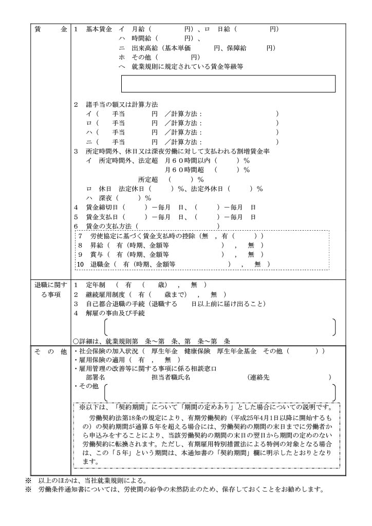 労働条件通知書のテンプレート