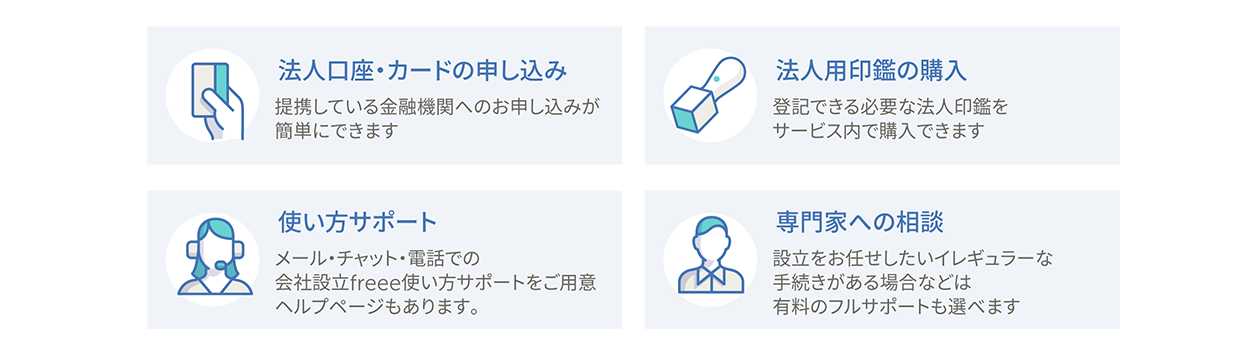 会社設立前後のサポート４つ