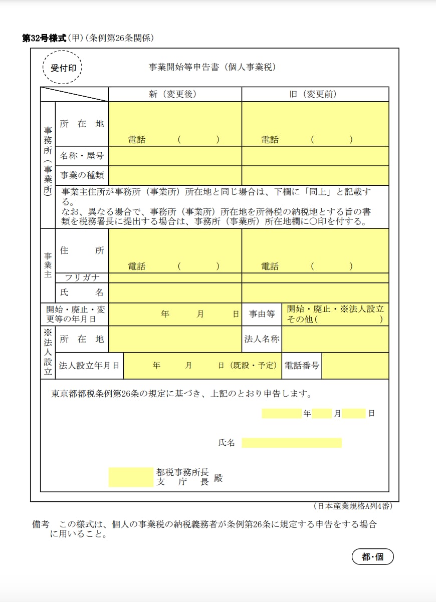 事業開始等申告書