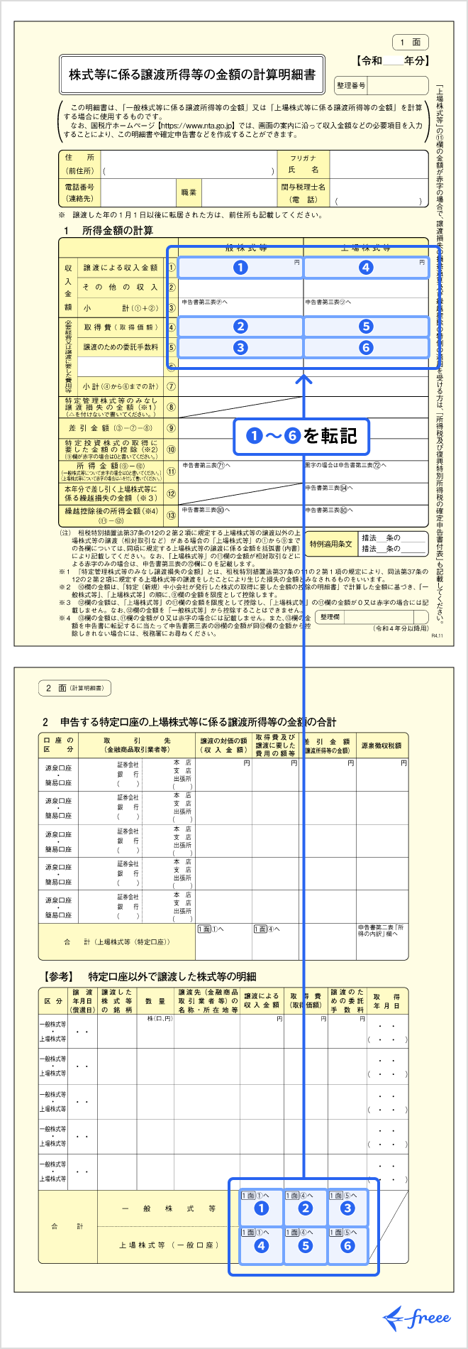 株式等に係る譲渡所得等の金額の計算明細書の書き方