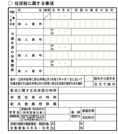 確定申告書「住民税に関する事項」