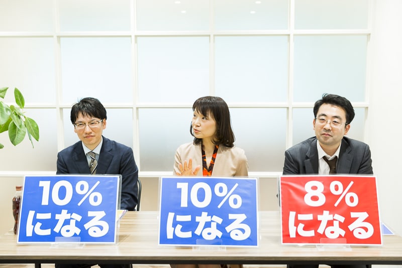 10%になる、10％になる、8%になる