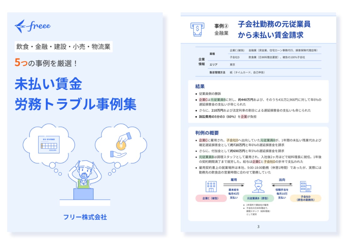 未払い賃金 労務トラブル事例集【飲食・金融・建設・小売・物流業】