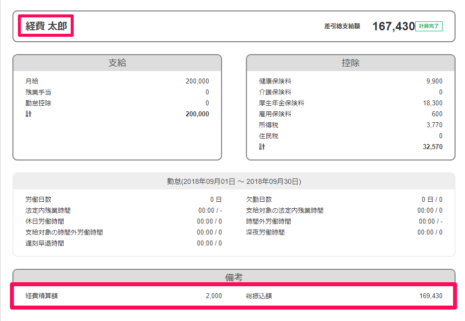 freee人事労務の給与明細