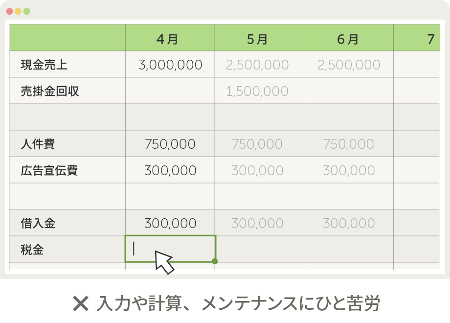 エクセルなど、表計算ソフトの場合