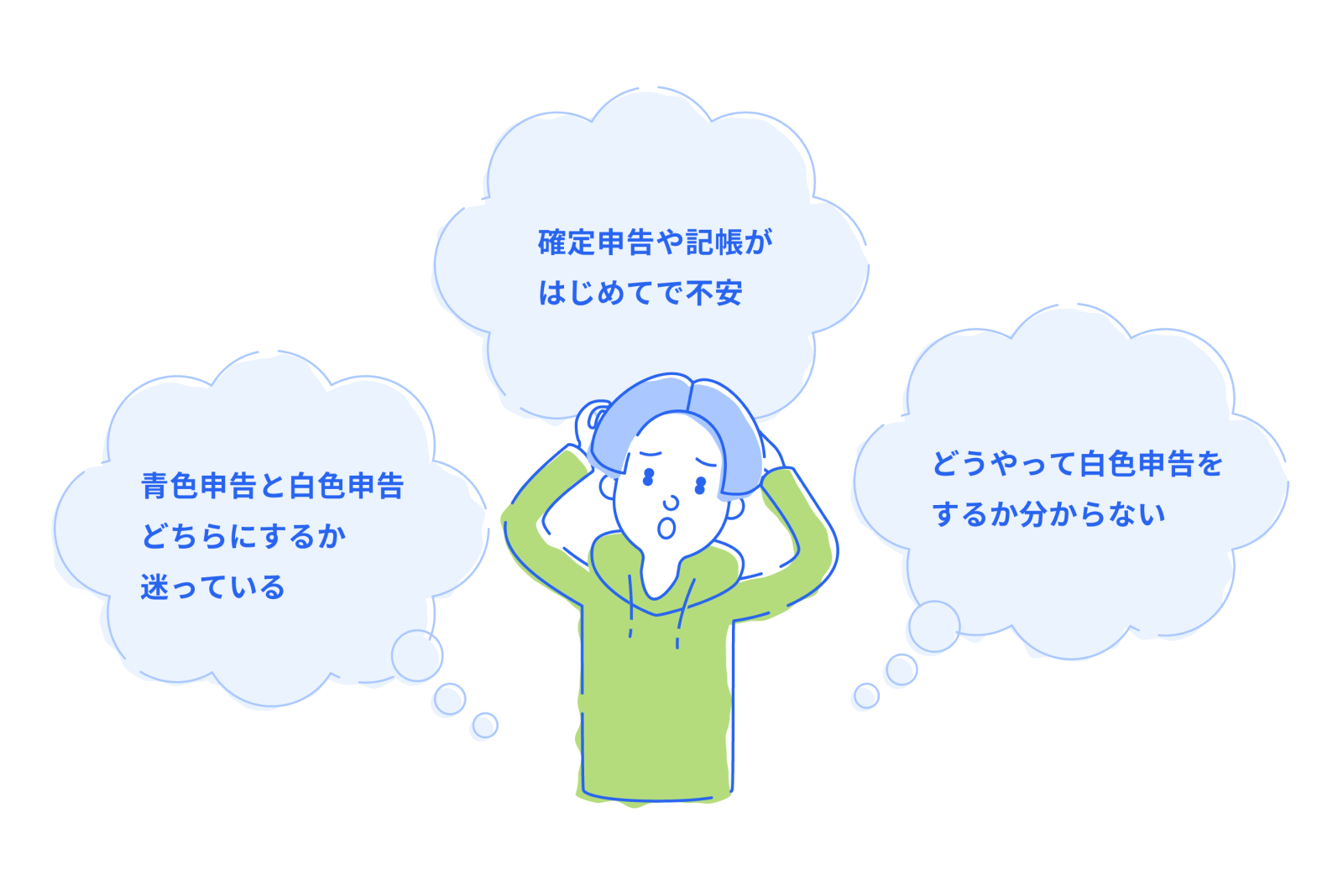 青色申告と白色申告どちらにするか迷っている、確定申告や記帳がはじめてで不安、どうやって白色申告をするのか分からない