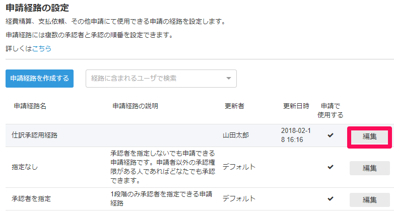 仕訳承認の申請経路