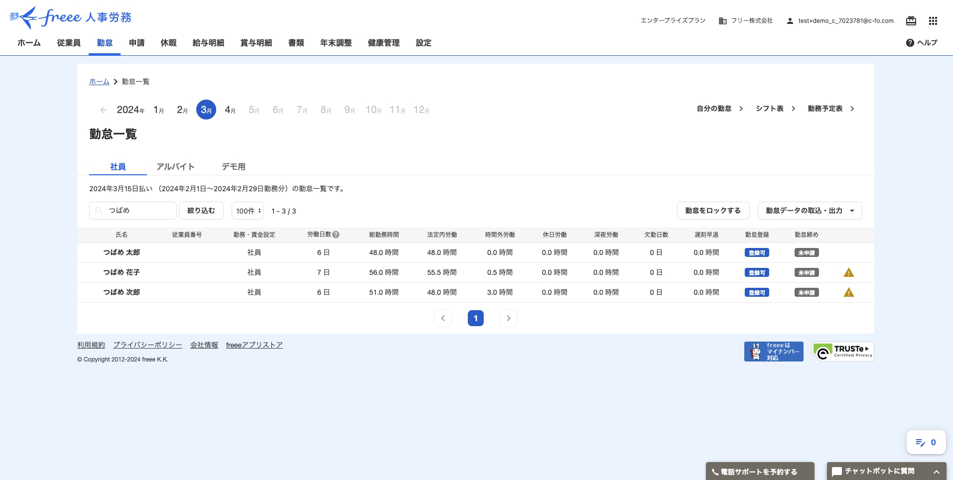 freee勤怠管理 イメージ図